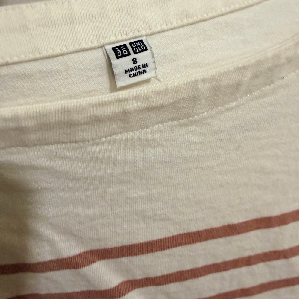 Uniqlo Off-White and Pink Striped Tee